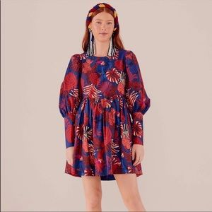 Farm Rio Animals Tapestry Minidress Large Long Puff Sleeve